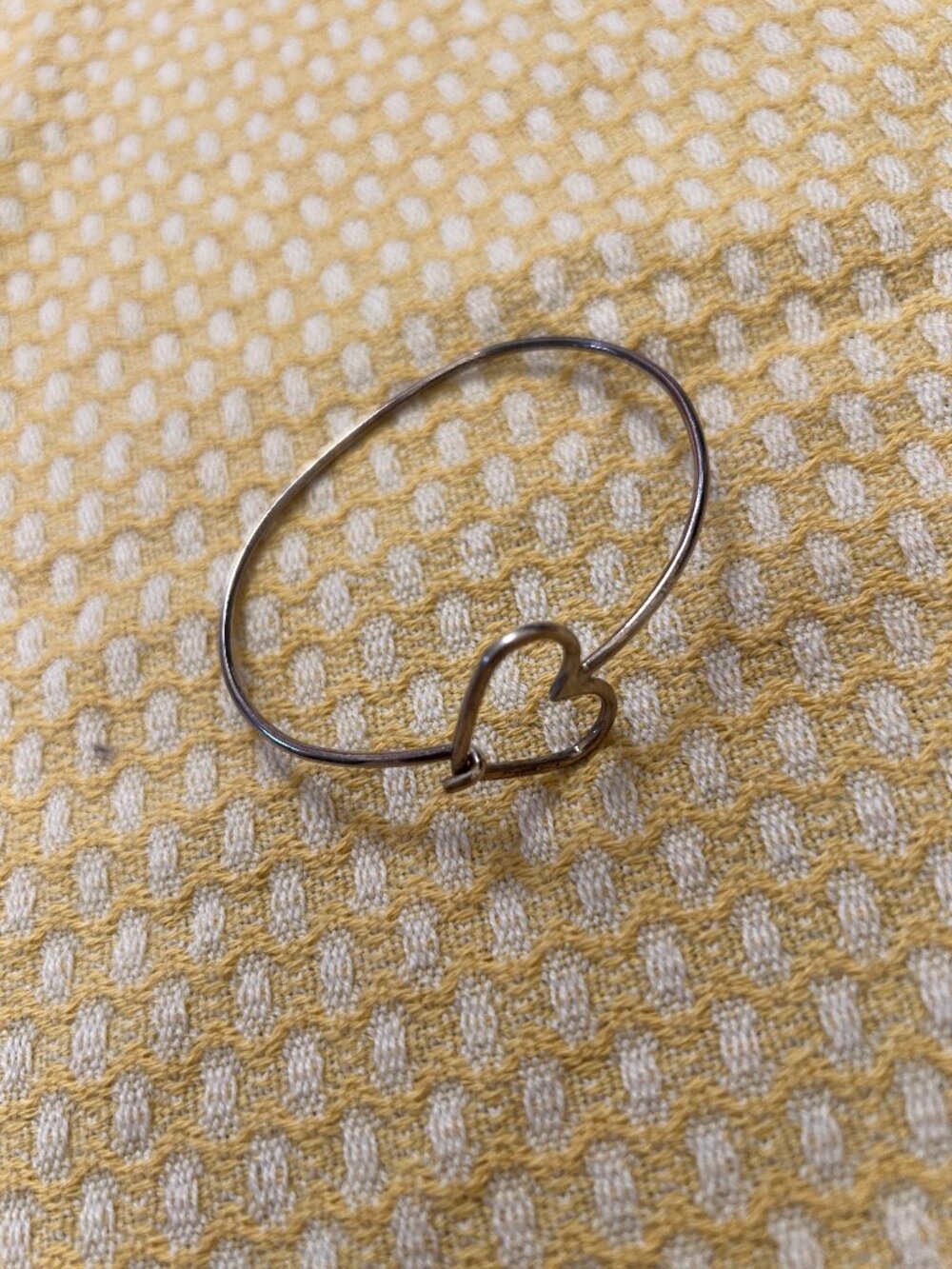 Dainty Silver Tone Wire Heart Bangle Bracelet One Size